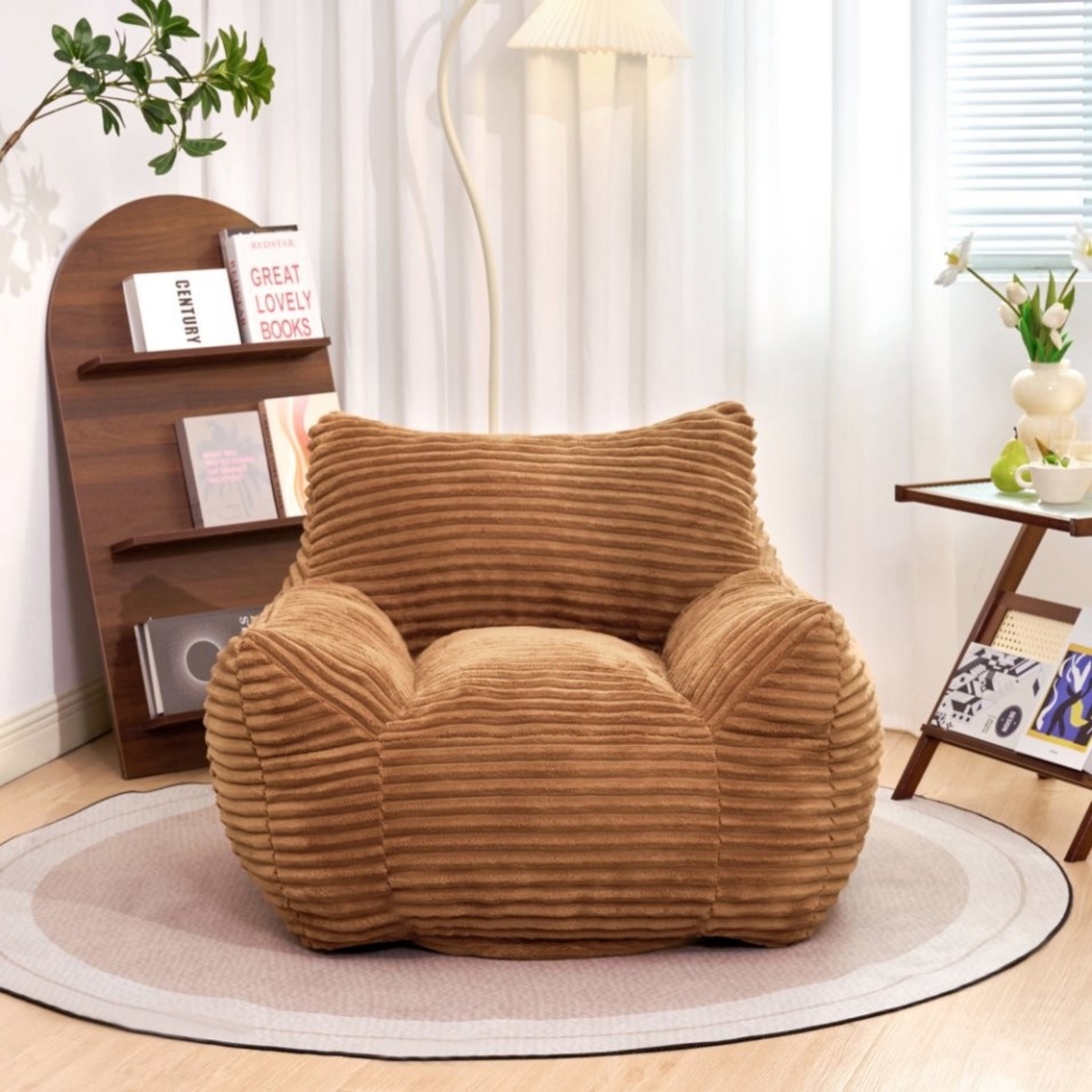 Oversized Bean Bag Chair for Adults with Armrests, Comfy Foam Lounge Sofa Chair for Living Room Bedroom Dorm, Brown