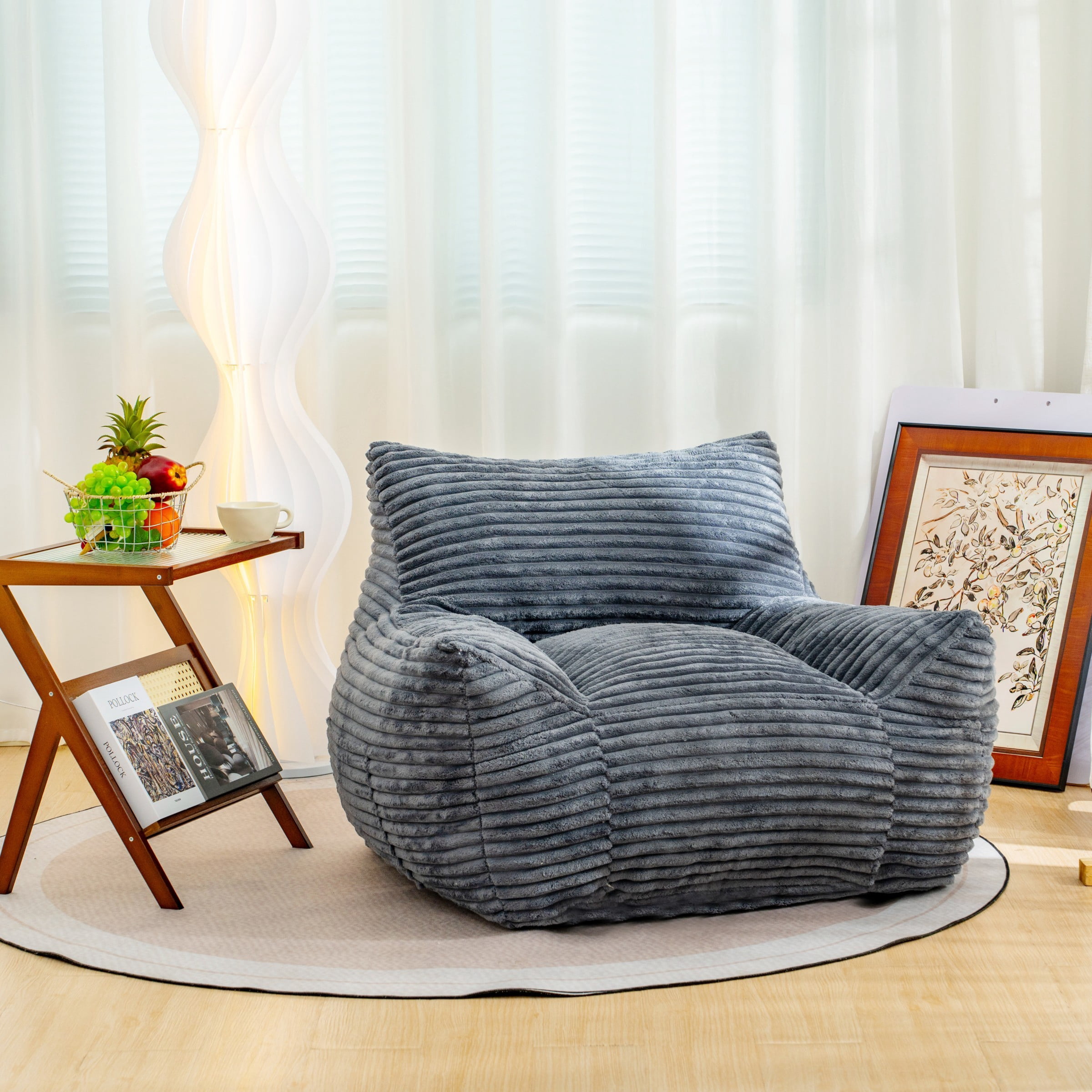 Oversized Bean Bag Chair for Adults with Armrests, Comfy Foam Lounge Sofa Chair for Living Room Bedroom Dorm, Gray