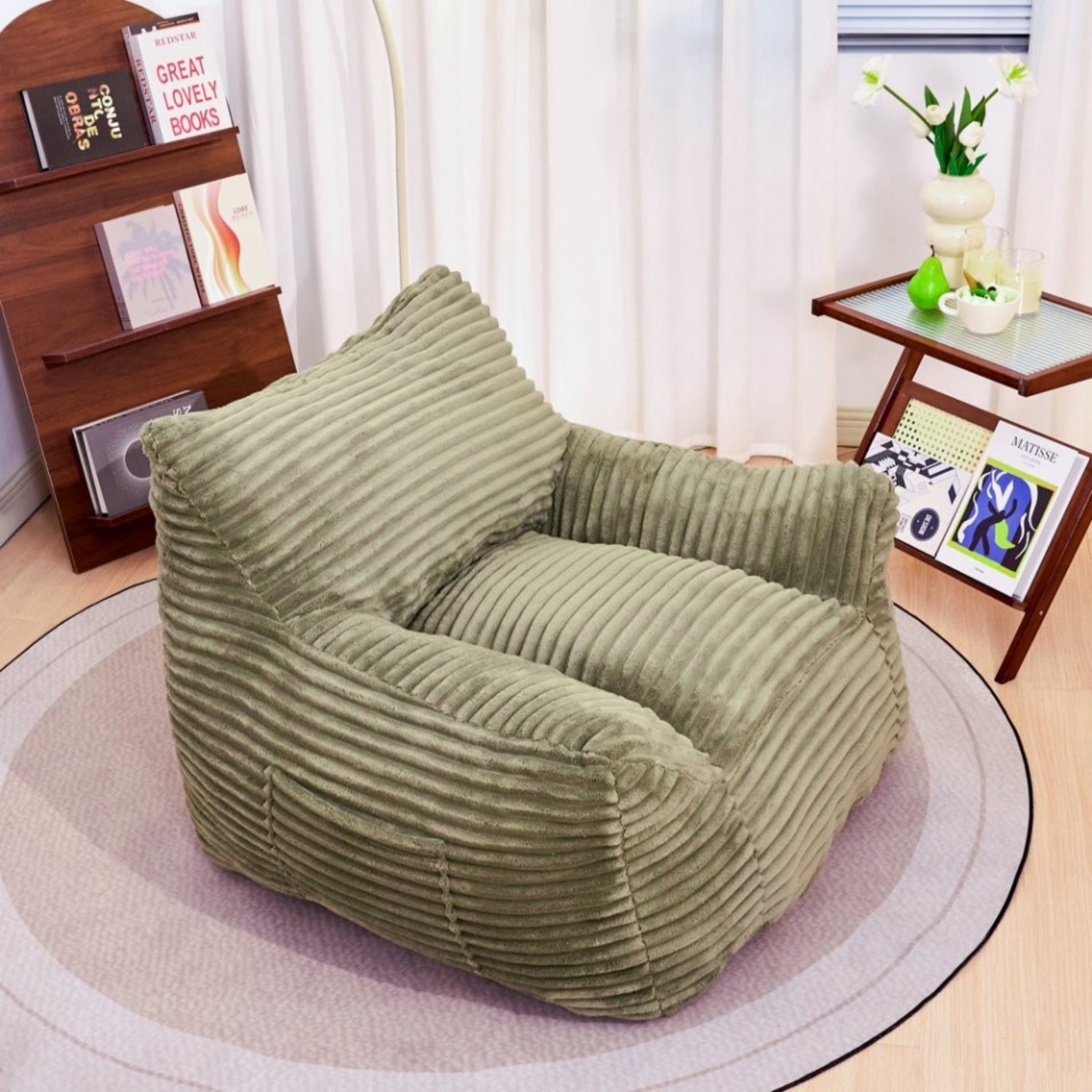 Oversized Bean Bag Chair for Adults with Armrests, Comfy Foam Lounge Sofa Chair for Living Room Bedroom Dorm, Green