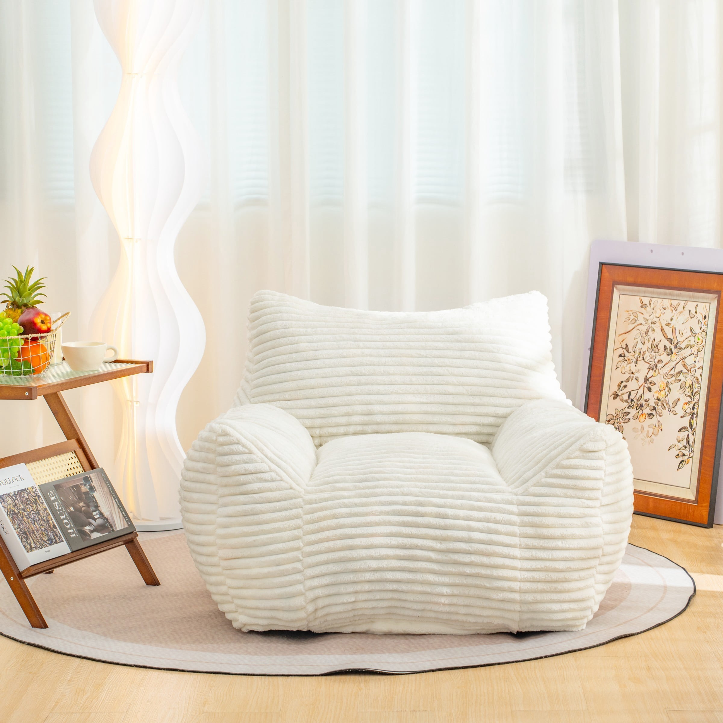 Oversized Bean Bag Chair for Adults with Armrests, Comfy Foam Lounge Sofa Chair for Living Room Bedroom Dorm, White