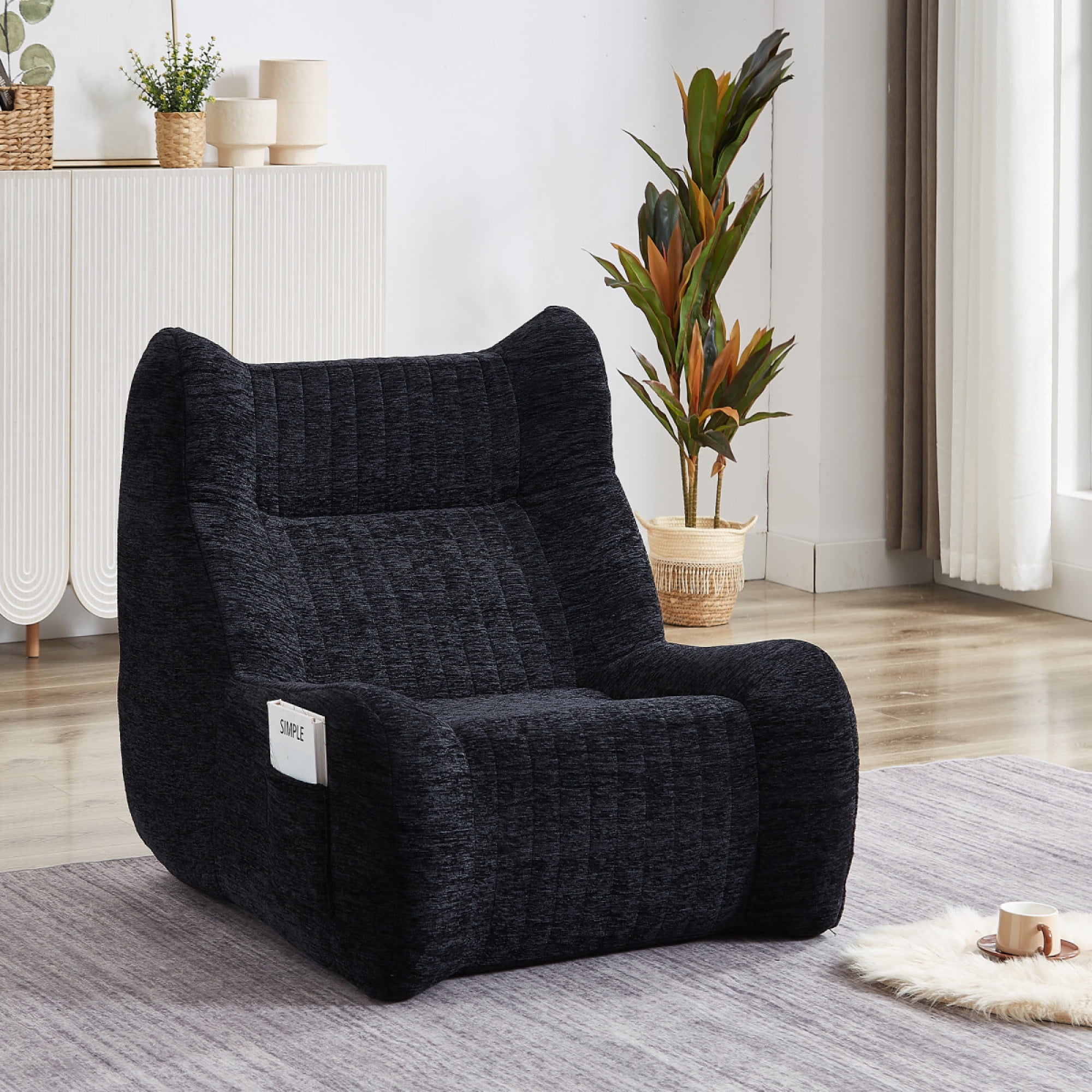 Oversized Bean Bag Chair with Armrests for Adults - Comfy Lazy Floor Accent Sofa for Living Room,Bedroom,Black