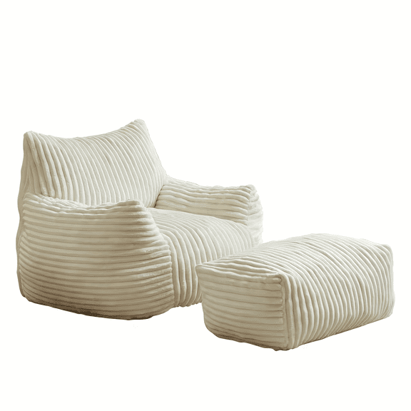 Oversized Bean Bag Chaise Lounge Chair Indoor for Adults with Armrests & Ottoman - Giant Comfy Beanbag Floor Sofa Cloud Accent Chair for Reading, Gaming, Cozy Plush Cloud Mini Couch