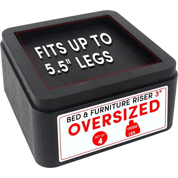 Oversized Bed Risers Heavy Duty Stackable 4 Pack, Furniture Risers for Sofas 3 Inch or 6 Inch Supports Up to 11000 Lbs, Square Bed Raising Blocks Fits 5.5 Inch Wide Desk or Couch (Black)