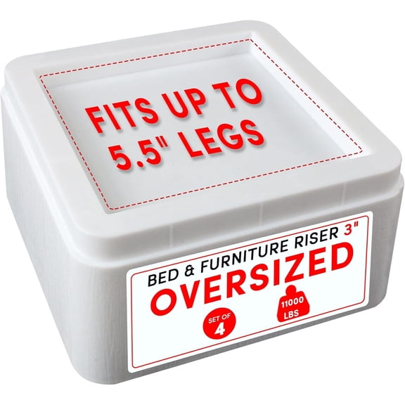 Oversized Bed Risers Heavy Duty Stackable 4 Pack, Furniture Risers for Sofas 3 Inch or 6 Inch Supports Up to 11000 Lbs, Square Bed Raising Blocks Fits 5.5 Inch Wide Desk or Couch (White)