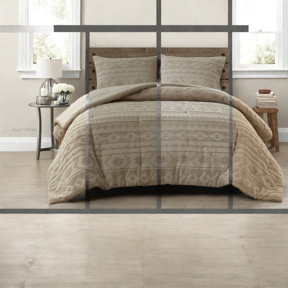 Oversized Bedding Sets Polyester Comforter with Chenille Design Tan Twin XL