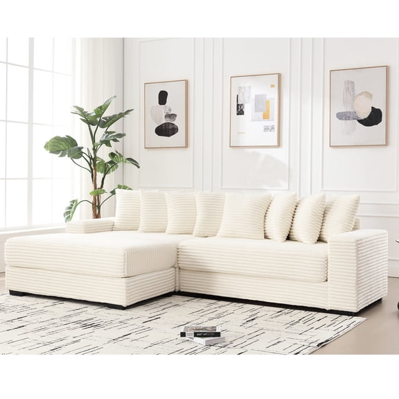 Oversized Beige Sofa with Left Chaise and Armrests | For Home Lounge, Offers Ample Lying Space