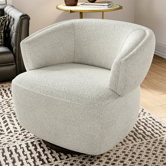 Oversized Beige Swivel Chair. Stain & Upholstery. Spacious And Comfortable Seating. Wood Base. Ready To Sit 360-degree Chair In Beige. Generous Seating Space. Robust Frame. Fully Put Together