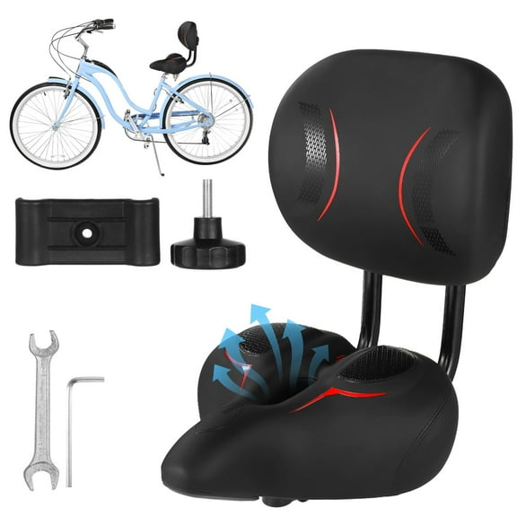 Oversized Bike Seat with Backrest, Breathable Bicycle Saddle with Back Support, Wide Bike Padded PU Cushion Saddle, Universal Saddle Replacement for Tricycle, Height Adjustable