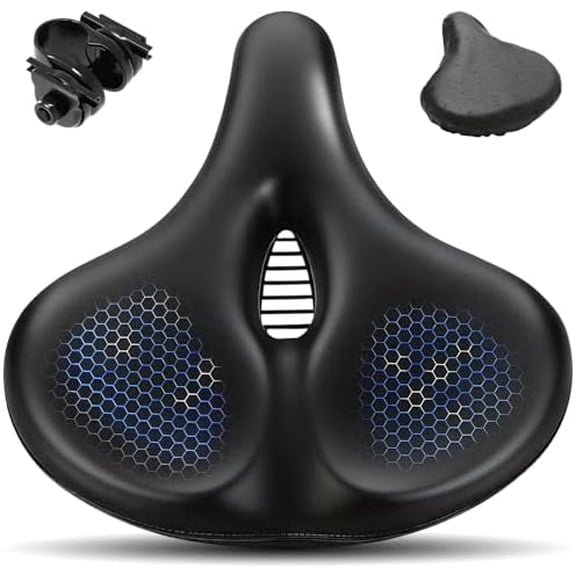 Oversized Bike Seat, Extra Thick High-Density Foam Bicycle Saddle with Dual Spring Shock Absorption, Comfort Padded Bicycle Seat for Men Women, Fit for Peloton, E-Bike, Cruiser, Stationary