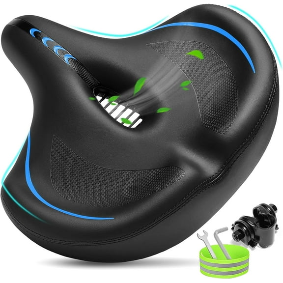 Oversized Bike Seat for Men & Women Comfort, Extra Wide Bicycle Seat Cushion, Comfortable Soft Padded, Large Replacement Saddle for Peloton, Stationary Exercise Bike, Cruiser, City Bike, Ebike