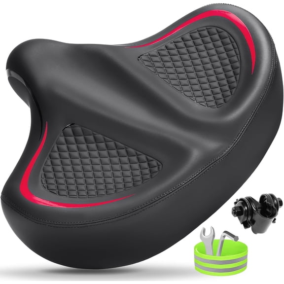 Oversized Bike Seat for Men & Women Comfort Wide, Soft Padded Bicycle Seat, Comfortable Large Bike Saddle for Peloton, Electric Scooter, Stationary Exercise Bike, Beach Cruiser, Ebike, City Bike