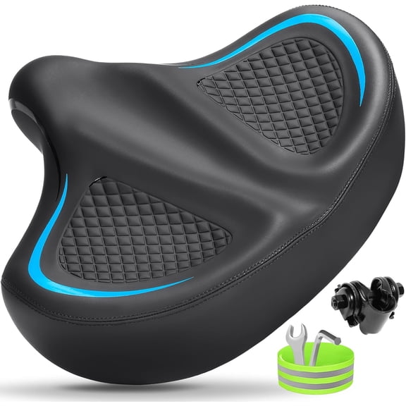 Oversized Bike Seat for Men & Women Comfort Wide, Soft Padded Bicycle Seat, Comfortable Large Bike Saddle for Peloton, Electric Scooter, Stationary Exercise Bike, Beach Cruiser, Ebike, City Bike
