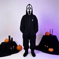 thumbnail image 1 of Oversized Black Fleece Full Body Suit with Attached Hood & Front Pockets, Classic Horror Style Full Body Onesie with Zipper & Pockets for Halloween Sleepwear Cosplay(Black,L), 1 of 6