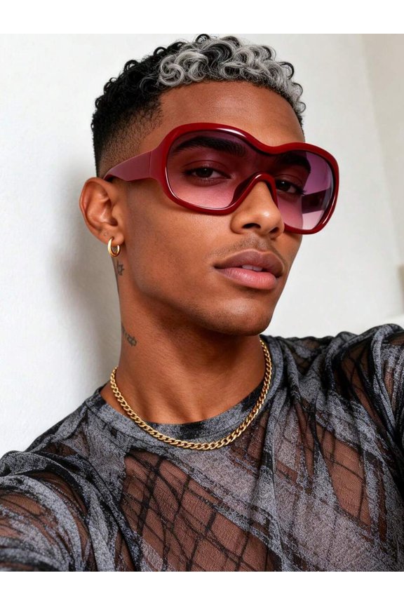 Oversized Black Metal Shield Sunglasses with One-Piece Lens for Big Face