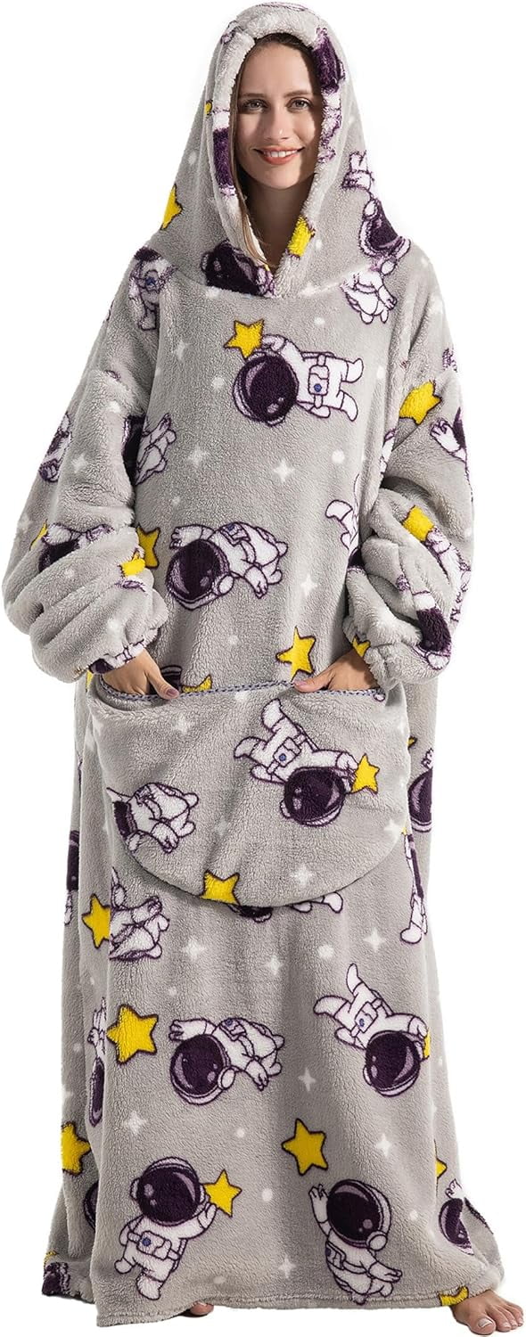 Oversized Blanket Hoodie,Adult Snuggle Fleece Wearable Blanket Fluffy Giant Hooded Sweatshirt