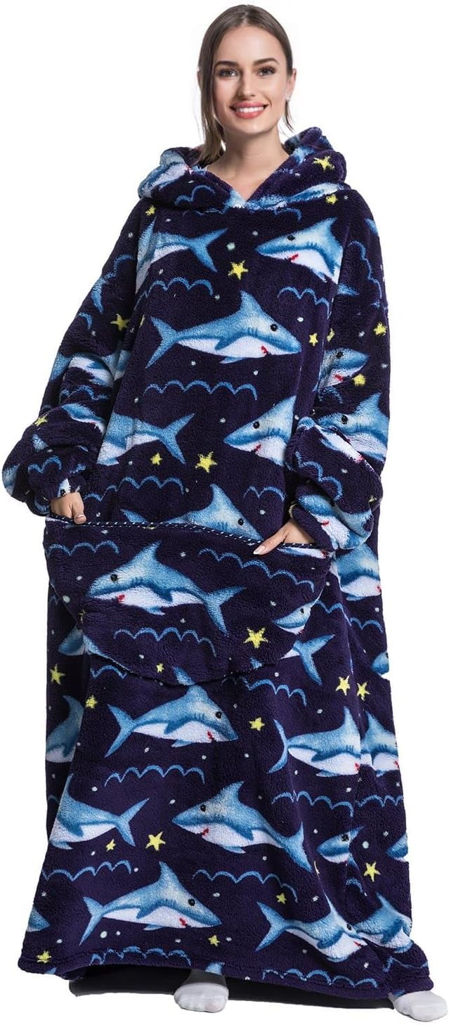 Oversized Blanket Hoodie,Adult Snuggle Fleece Wearable Blanket Fluffy