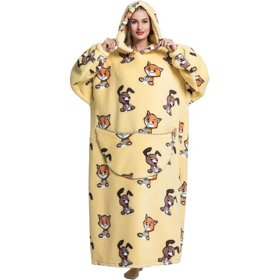 Oversized Blanket Hoodie,Adult Snuggle Fleece Wearable Blanket Fluffy Giant Hooded Sweatshirt