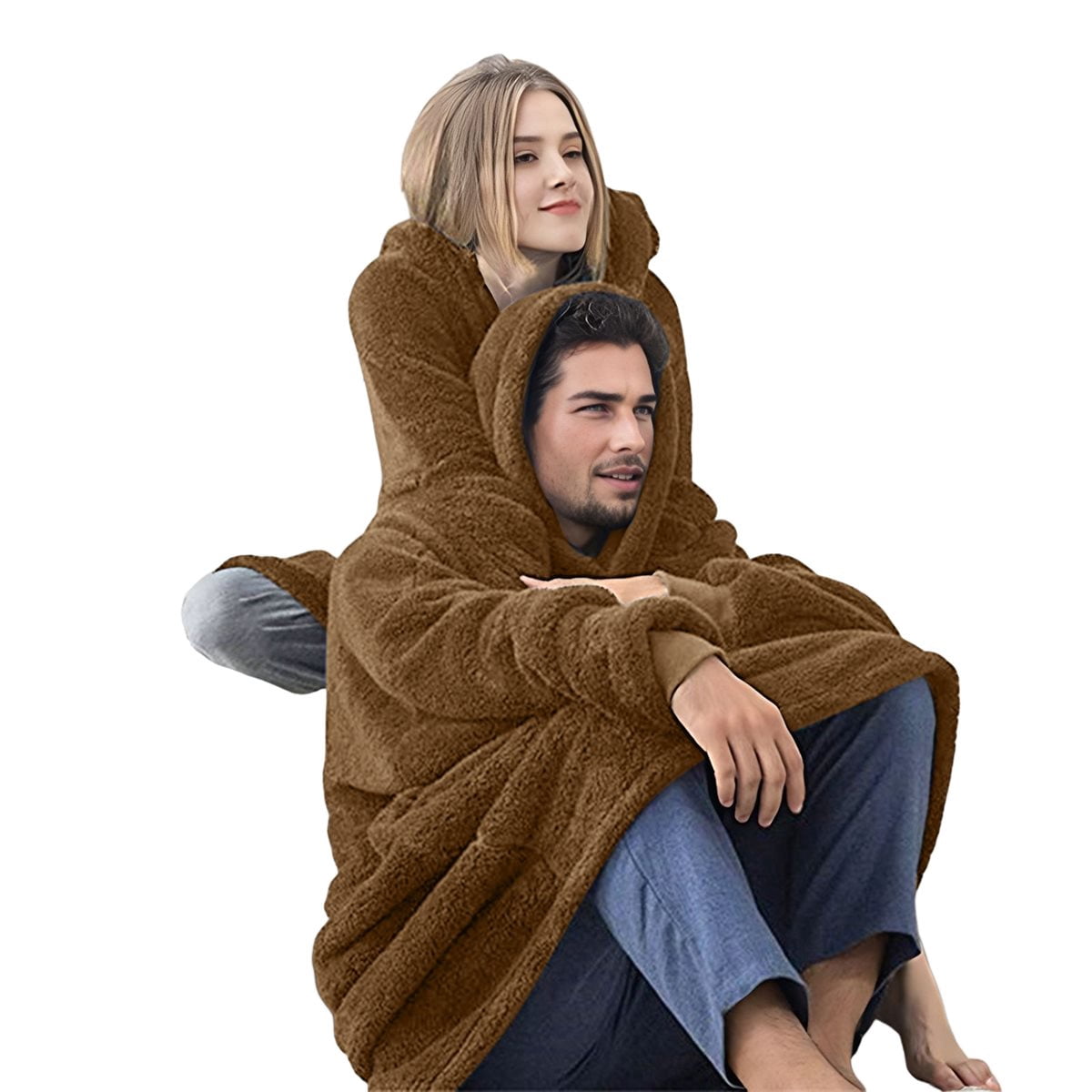 Oversized Blanket Hoodie Sweatshirt, Wearable Lounging Pullover for Adults Women Men Dark Brown One size