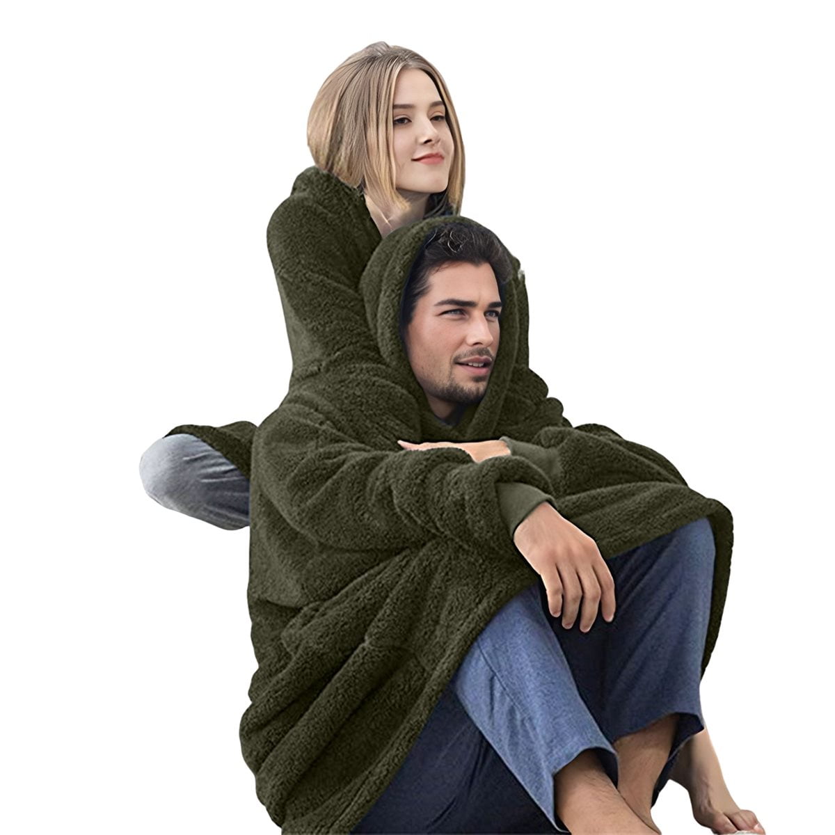 Oversized Blanket Hoodie Sweatshirt, Wearable Lounging Pullover for Adults Women Men Green One size