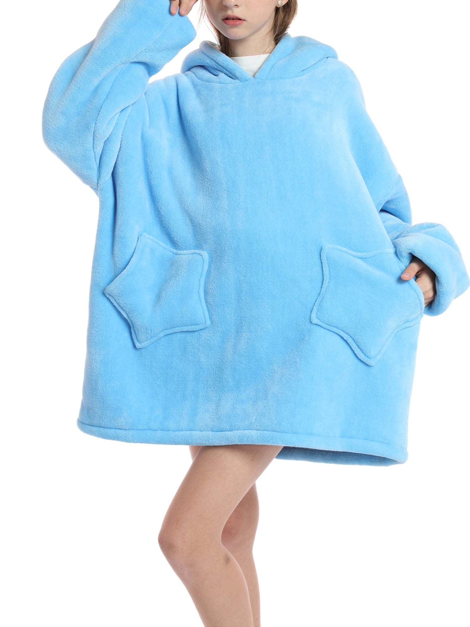 Tregren Oversized Blanket Hoodie for Women Kids Winter Cosy Sweatshirt Wearable Blanket with Long Sleeve Pockets Cap Family Hooded Blanket Kids