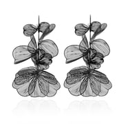 Oversized Boho Flower Tassel Dangle Earrings for Women,Large Filigree Floral Unique Metal Trendy Hawaiian Earrings,Statement Pretty Chic Jewelry Cute Big Petals Vacation Earringsblack