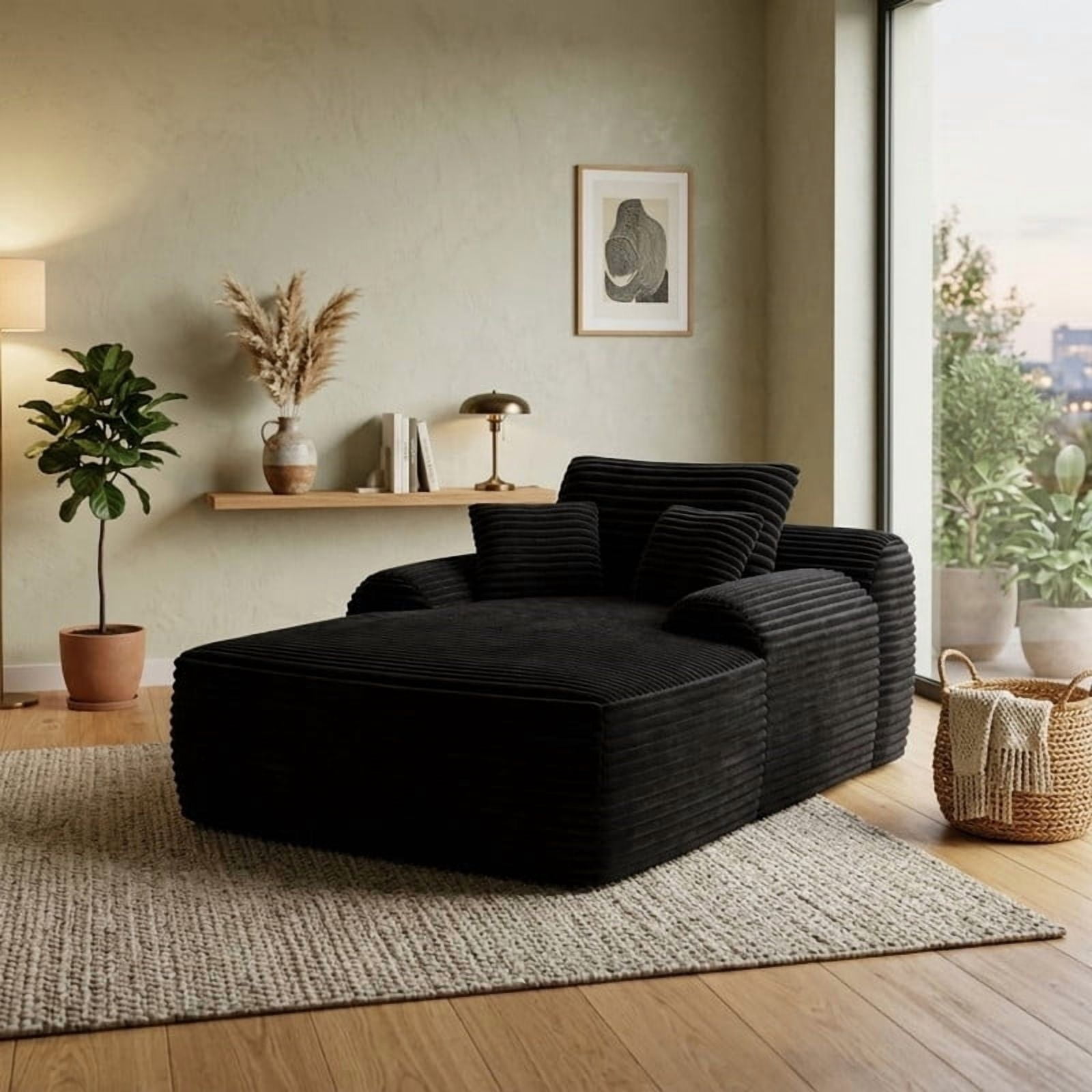 Oversized Boneless Chaise Lounge Chair Indoor, Cloud Plush Reading Chair Deep Seat Sofa Couch Bed with 3 Pillows for Living Room, No Assembly Required