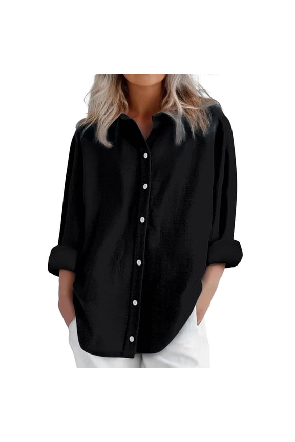 Oversized Button Down Tunic Shirt for Women Wrinkle Free Tops Casual Collared Blouses Lightweight Work Blouse Long Sleeve Collared Shirts Mandarin Collar Shirt Women Tunic Tops Black 3Xl