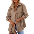 thumbnail image 1 of Oversized Cable Knit Shacket Shirts for Womens Button Down Long Sleeve Work Blouses Fall Fashion Tops Khaki M, 1 of 3