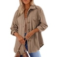 thumbnail image 1 of Oversized Cable Knit Shacket Shirts for Womens Button Down Long Sleeve Work Blouses Fall Fashion Tops Khaki S, 1 of 1
