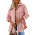 thumbnail image 1 of Oversized Cable Knit Shacket Shirts for Womens Button Down Long Sleeve Work Blouses Fall Fashion Tops Pink XXL, 1 of 3