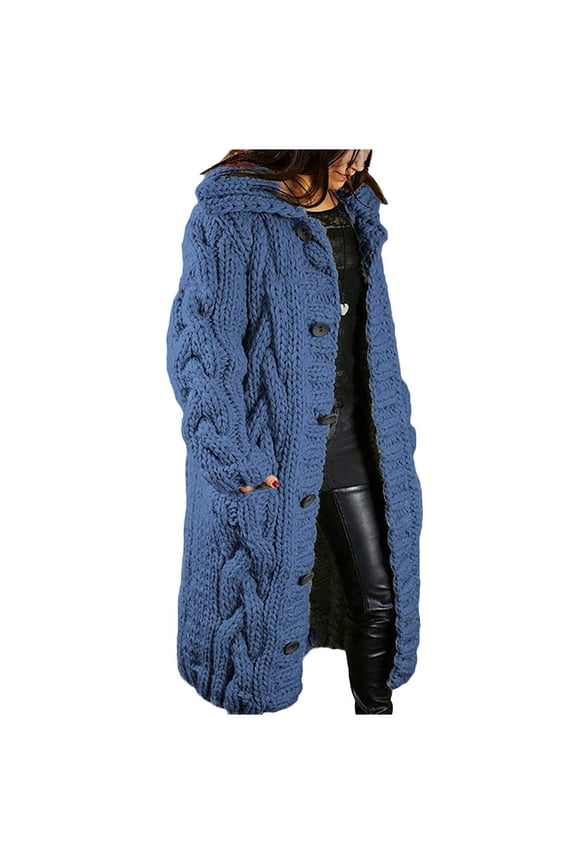 Oversized Cable Knit Sweater Women Button Up Long Sweater Cardigan Vintage Turn Down Collar Cardigan with Pockets