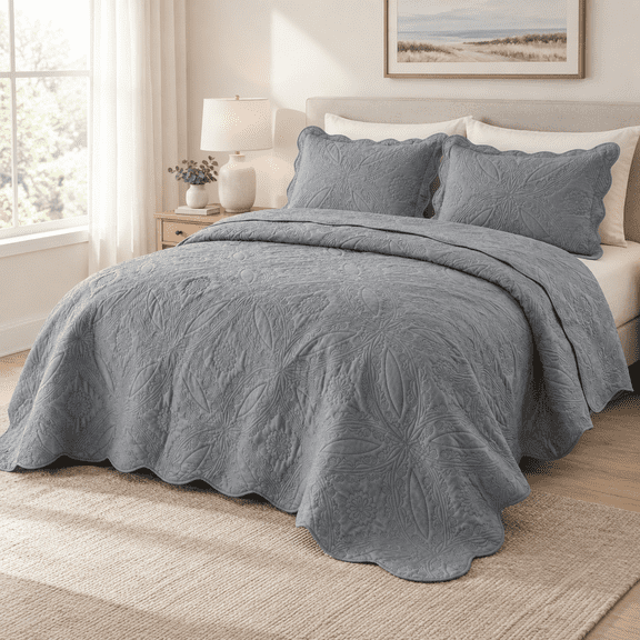 Oversized Cal King Bedspreads 120x120 Ultrasonic Quilted Grey