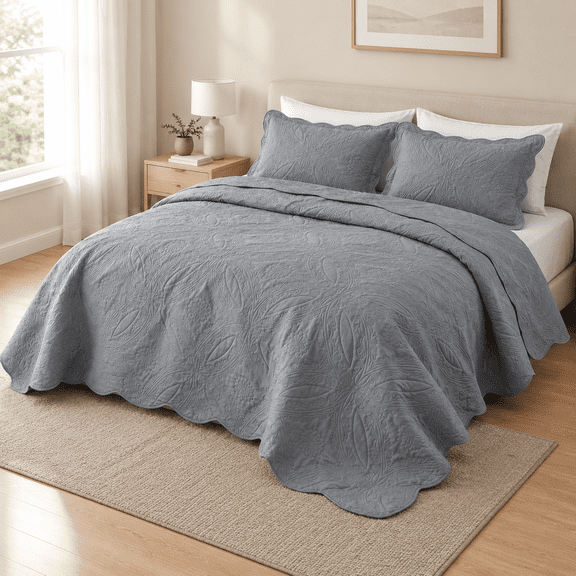 Oversized Cal King Bedspreads 120x120 Ultrasonic Quilted Grey