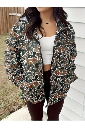 Oversized Camo Hoodie Jacket for Women, Colorful Patchwork Print Zip Up Hoodie, Loose Fit Y2K Streetwear Pullover with Front Pockets
