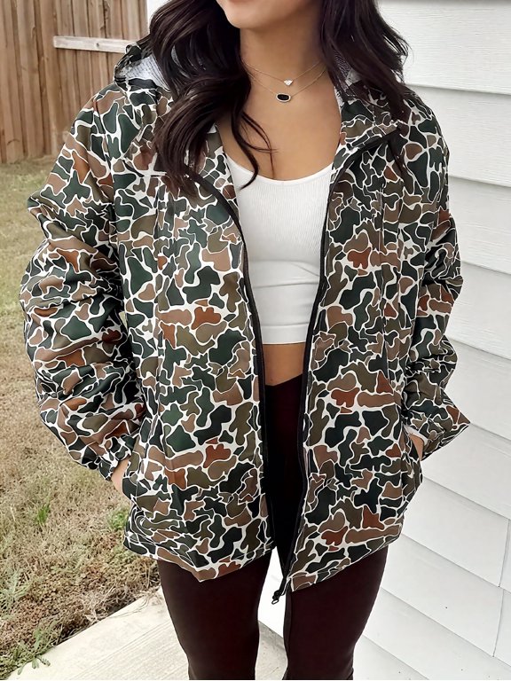 Oversized Camo Hoodie Jacket for Women, Colorful Patchwork Print Zip Up Hoodie, Loose Fit Y2K Streetwear Pullover with Front Pockets