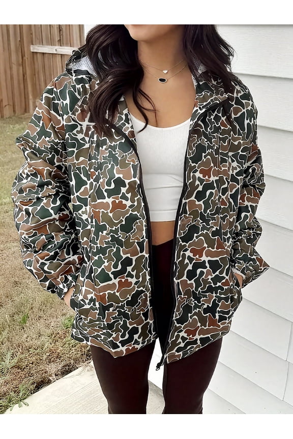 Oversized Camo Hoodie Jacket for Women, Colorful Patchwork Print Zip Up Hoodie, Loose Fit Y2K Streetwear Pullover with Front Pockets