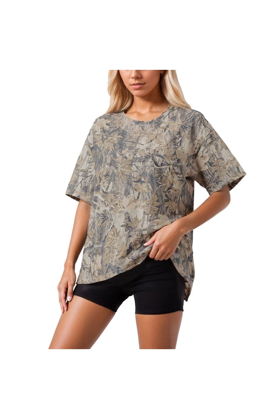 Oversized Camo T Shirts for Women Men Maple Leaf Print Short Sleeve Camo Tees Shirt Summer Casual Graphic Tops y2k Streetwear