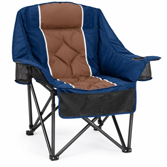 Oversized Camping Chair, 400 lb Heavy Duty Padded Folding Chair with Wine Glass and Cup Holders, Midnight Blue Alloy Steel, for RV and Tailgating