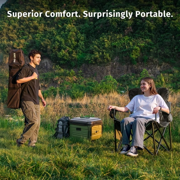 Oversized Camping Chair | 500LBS Support, 600D , Cup Holder & Side Pocket | Heavy Duty Camping Chairs | Ideal for Camping, Beach, Sports Events, Backyard & Tailgating | Gray