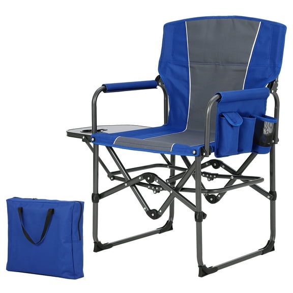 Oversized Camping Chair for Adults, Heavy Duty Folding Director's Chair with Side Table, Cup Holder & Carry Bag, Supports 330lbs for Outdoor Camping, Beach, Fishing