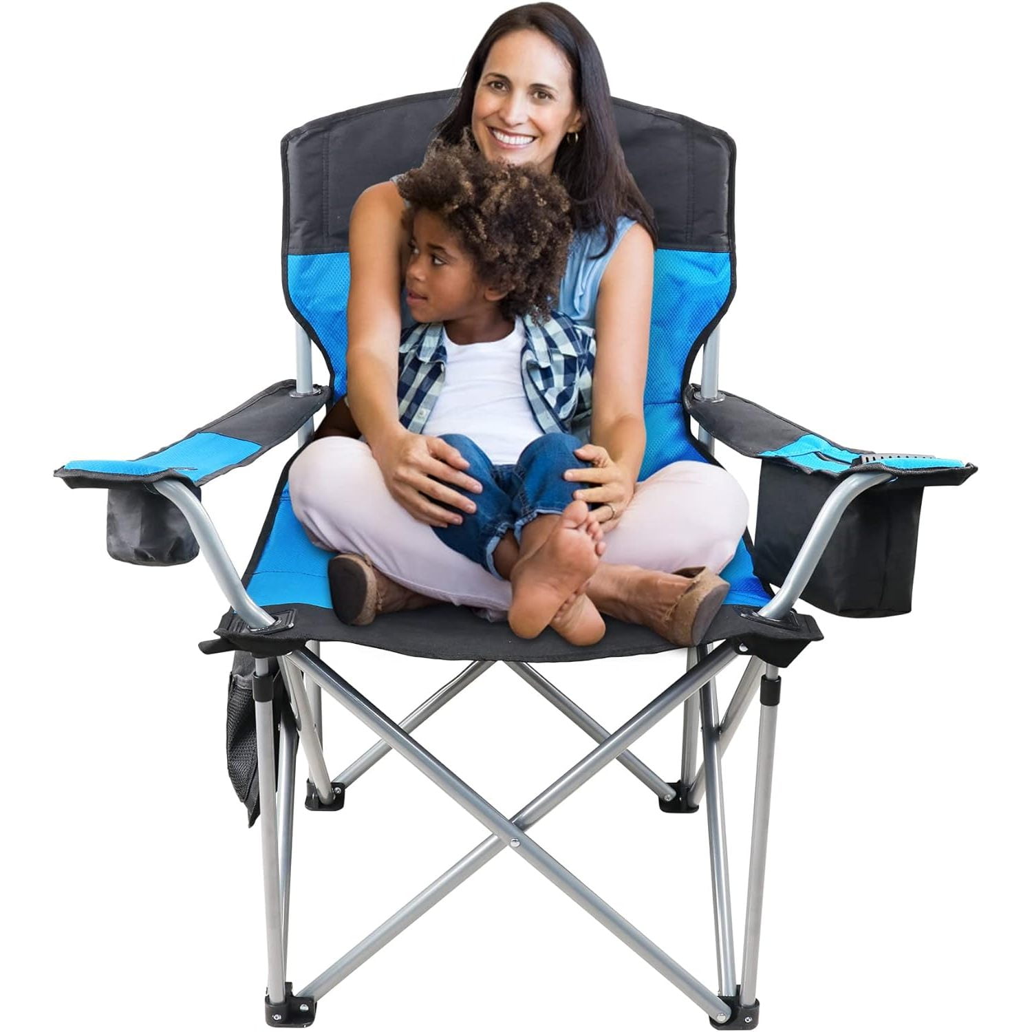 Oversized Camping Chair, Folding Chair for Beach, Heavy Duty Portable Chair with Armrest, Cooler Bag, Side Pocket, Cup Holder for Outdoor