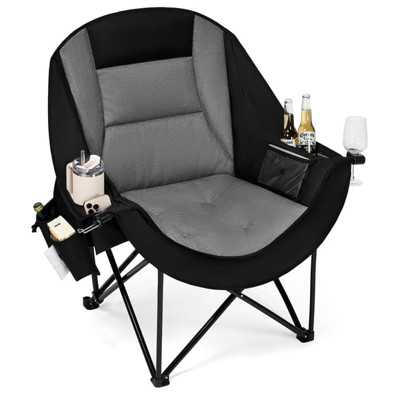 Oversized Camping Chair Heavy Duty 500lbs Capacity with Cup Holder, Cooler Bag & Tissue Holder