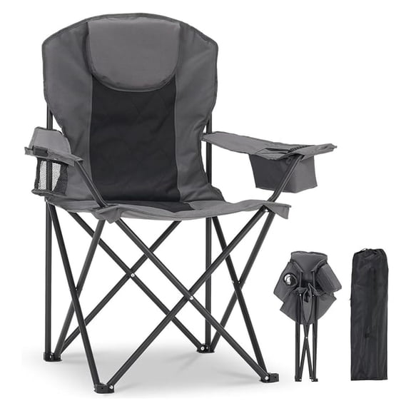 Oversized Camping Chair, Portable Folding Chair with Cooler Bag & Headrest, Lightweight Outdoor Chair for Camping, Beach, Tailgates & Sports, Supports 400 lbs