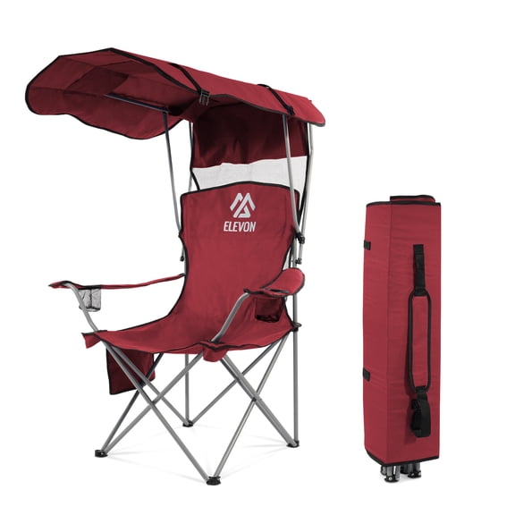 Oversized Camping Chair with Sun Canopy - Heavy Duty Folding Outdoor Lounge Chair, Armrests & Cup Holders, Portable with Carry Bag for Camping/Beach/Fishing/Picnics