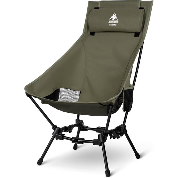 Oversized Camping Chair with Pillow Design, Ranger Green, 275 lbs Capacity, Foldable Aluminum Frame