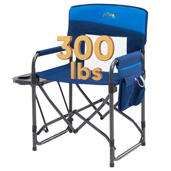 DMH OUTDOORS Oversized Folding Director 300lb Capacity Camping Chairs with Side Table, Blue
