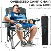 Oversized Camping Chairs for Adults, Heavy Duty Fold Up Sports Games Lawn Chairs, Extra Wide Big Man Outdoor Chairs with Padded Lumbar Support Backrest, Bag Included for Camp, Outside, Beach