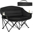 thumbnail image 1 of Oversized Camping Chairs for Adults - Heavy Duty Padded Outdoor Folding Lawn XL Camp Chair with Cup Holder Cooler Pockets for Outside Sports Beach Fishing Garden Portable Supports 500lbs, Black, 1 of 8
