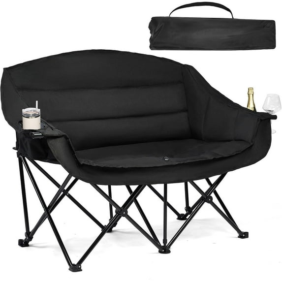 Oversized Camping Chairs for Adults - Heavy Duty Padded Outdoor Folding Lawn XL Camp Chair with Cup Holder Cooler Pockets for Outside Sports Beach Fishing Garden Portable Supports 500lbs, Black