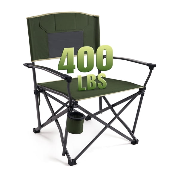 Oversized Camping Chairs Metal Arm Heavy Duty Folding Camp Chair with Swivel Cup Holder for Outdoor